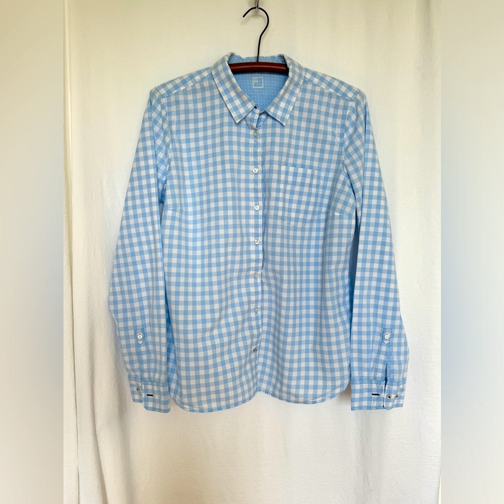 JCPenney, Size X-Large, Light Blue and White Check Button Down Blouse